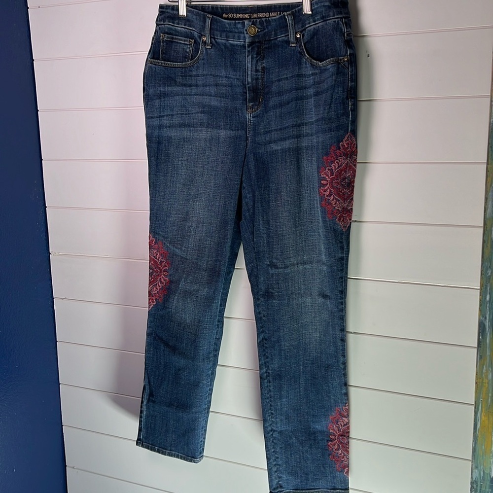 Women's Blue Jeans with Red Accents